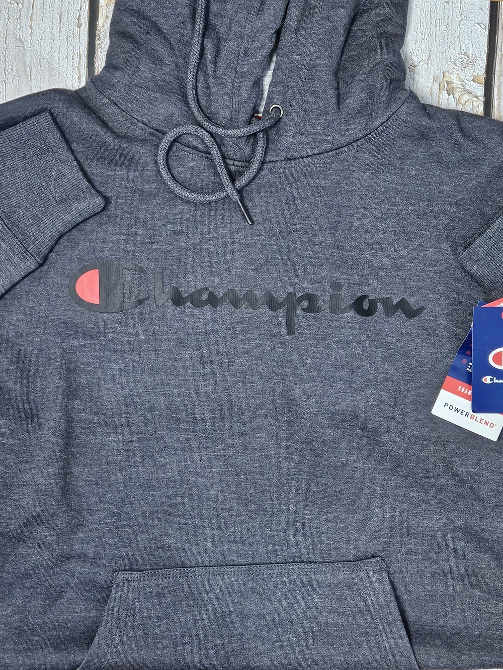 Champion Men's Charcoal Gray Hoodie with Black Champion Script Logo